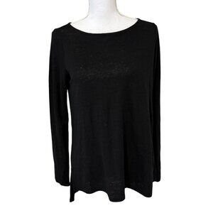 Eileen Fisher Top Womens Size XS Black Organic Linen Boat Neck Waterfall Tunic